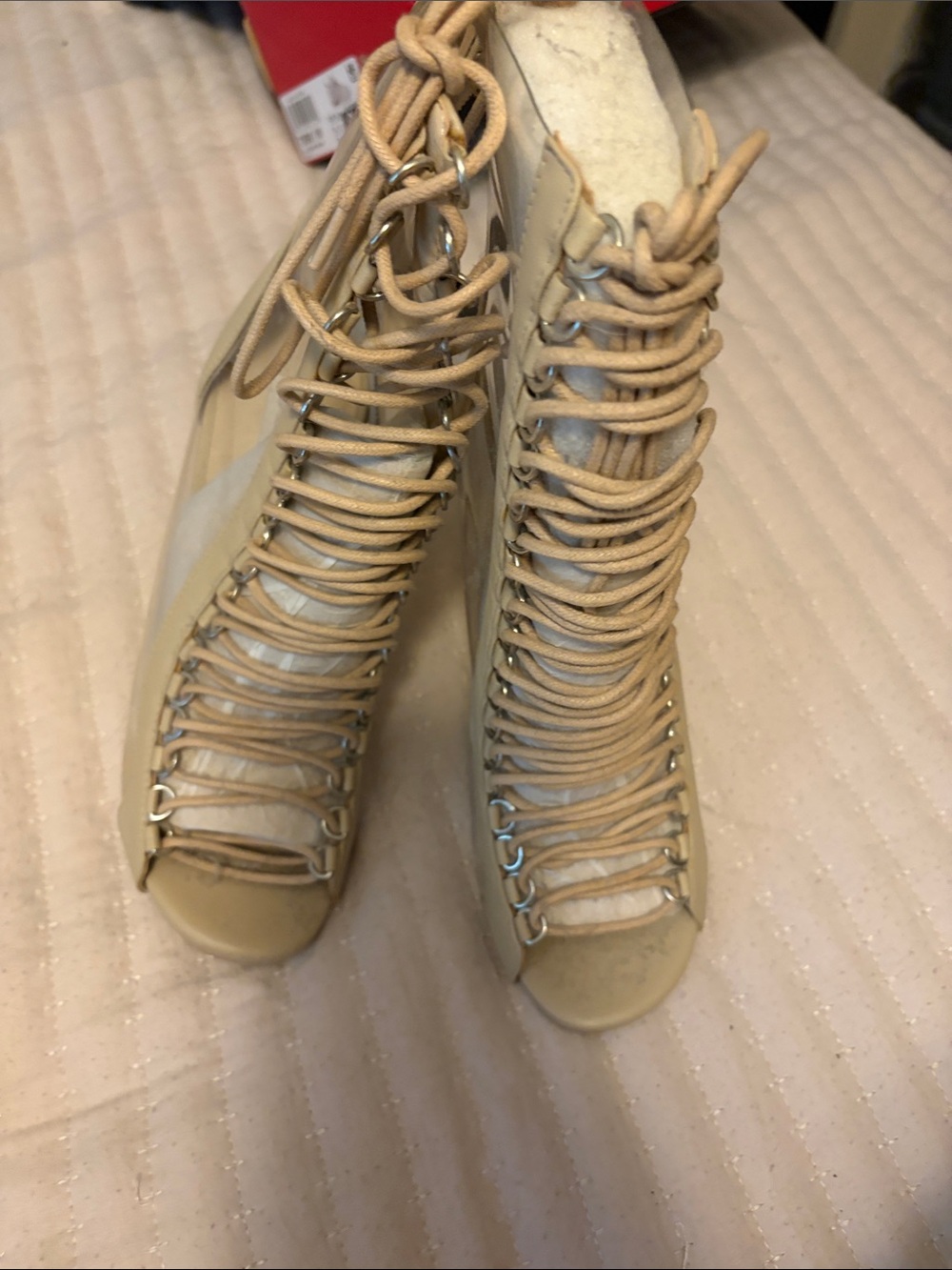 Steve Madden Beige Lace-Up Peep-Toe Heeled Boots